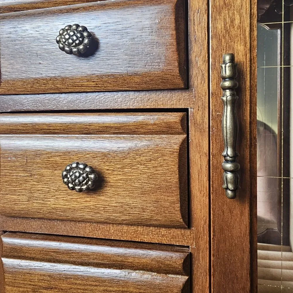 Vintage Wooden Jewelry Armoire 5 Drawer Mirrored Glass Door Jewelry Organizer